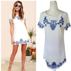 Lulu's White Dress with Blue Embroidery